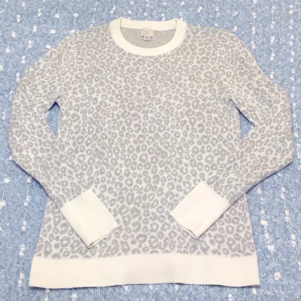 A New Day Grey Leopard Pullover Sweater